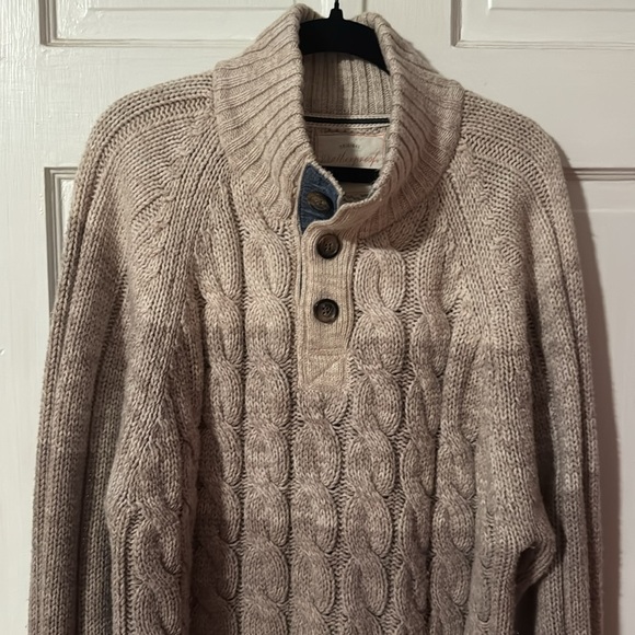 Weatherproof Vintage Men's Large Cable Knit Beige 1/4 Button Pullover Sweater - Picture 2 of 11